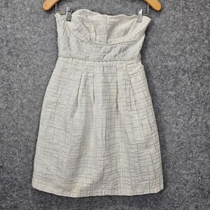 ADELE FADO Mini Dress Womens 38 XS White Metallic Plaid Strapless Cocktail ITALY